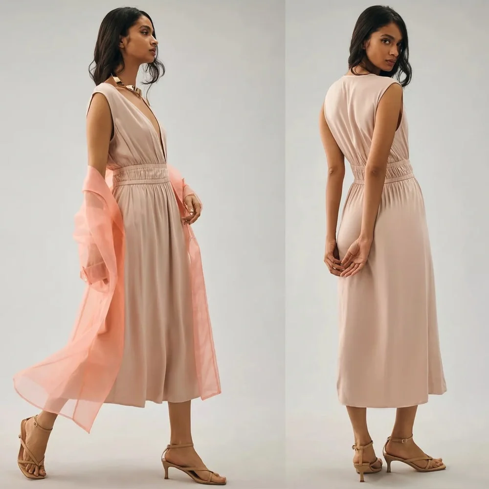 Anthropologie Cloth & Stone Sleeveless Deep-V Dress size small